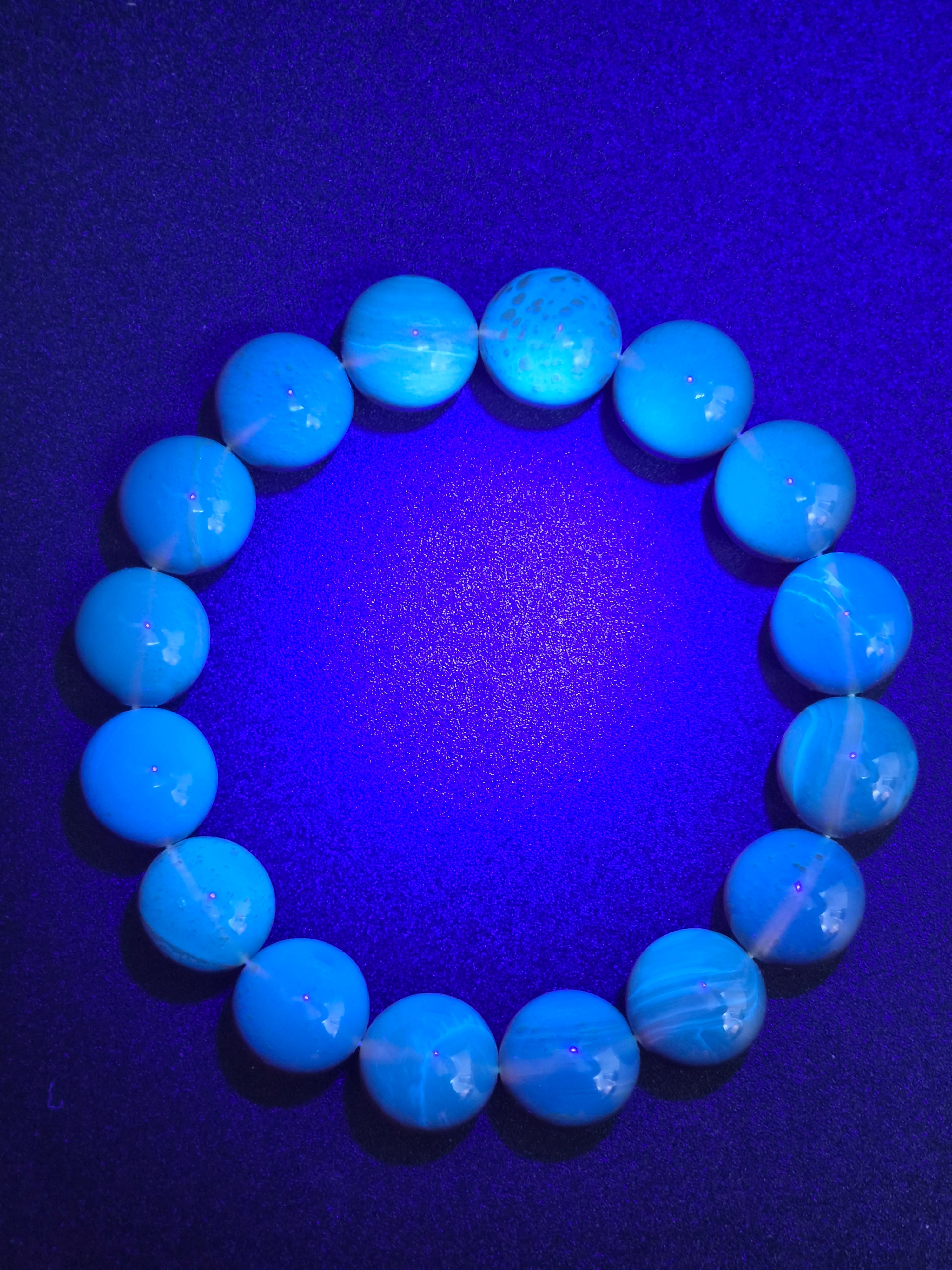 Natural Sumatran Blue Amber Bracelet – Polished Cognac Amber Beads | Indonesian Collector Jewellery