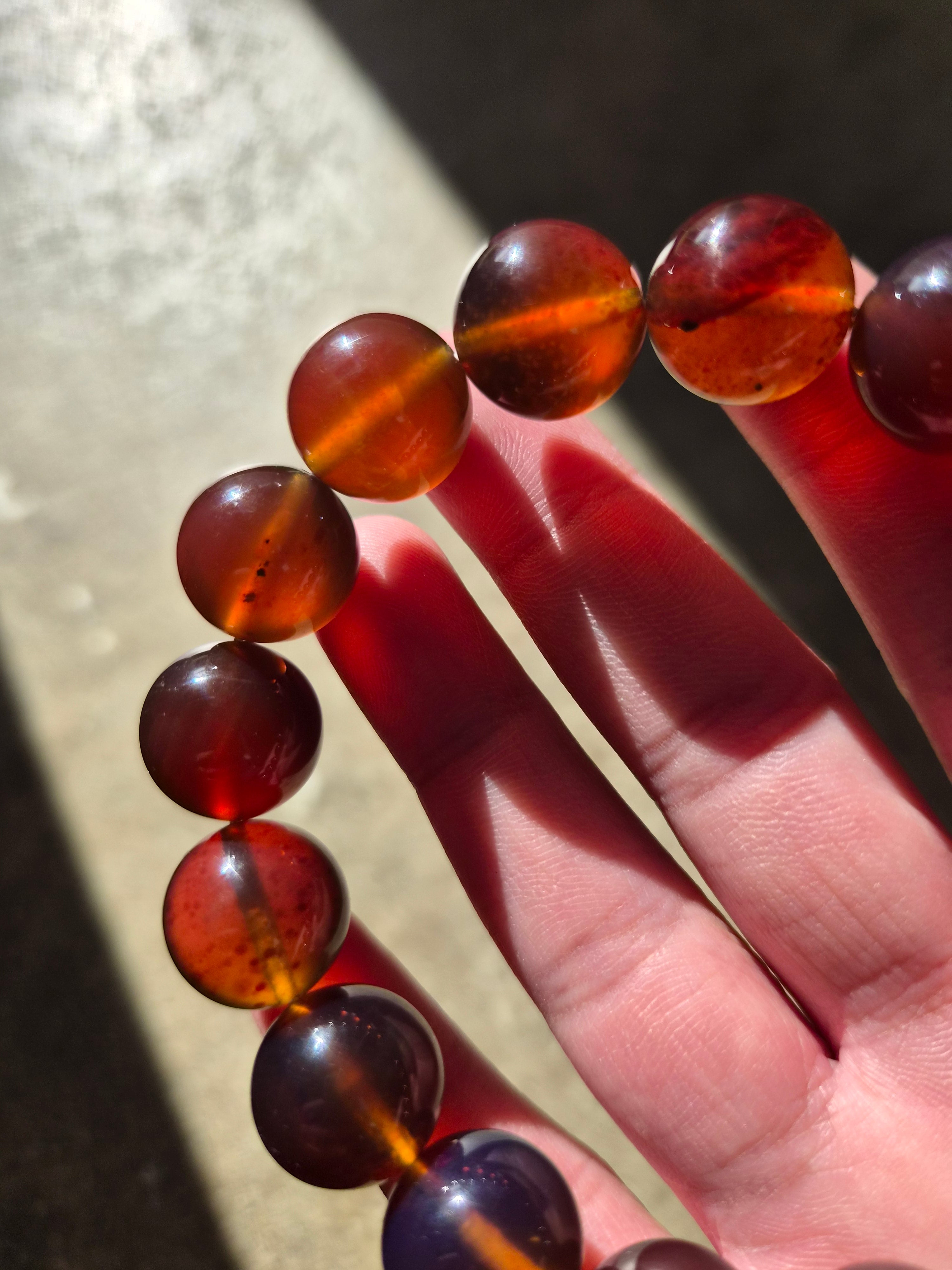 Natural Sumatran Blue Amber Bracelet – Polished Cognac Amber Beads | Indonesian Collector Jewellery