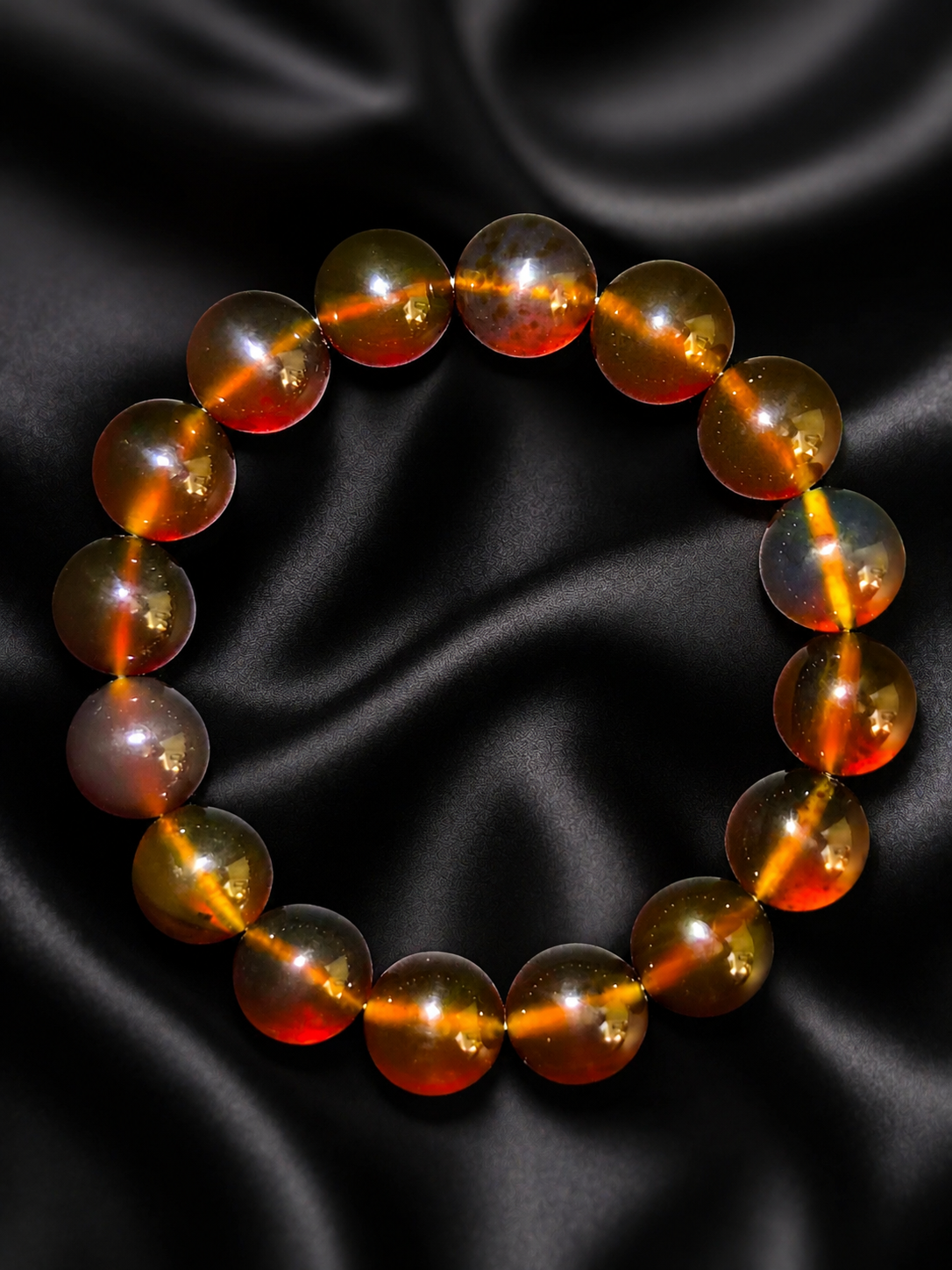 Natural Sumatran Blue Amber Bracelet – Polished Cognac Amber Beads | Indonesian Collector Jewellery