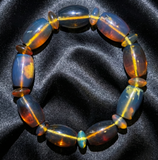 Rare Blue Amber Bracelet — Sunlit Glow, Museum-Grade Clarity (9 Large + 9 Small Beads)