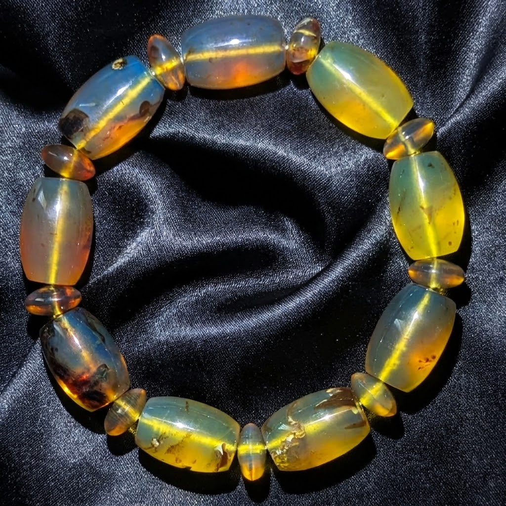 Rare Blue Amber Bracelet — Handmade “Ocean-to-Honey” Glow Statement Beads