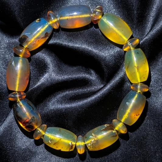 Rare Blue Amber Bracelet — Handmade “Ocean-to-Honey” Glow Statement Beads