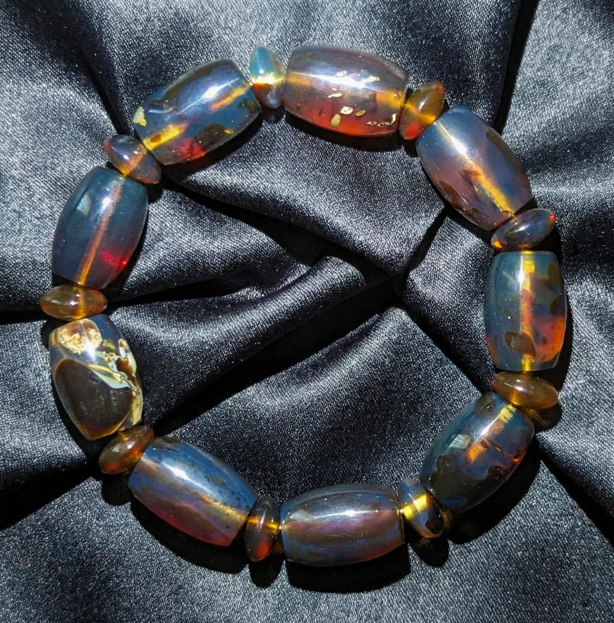 Rare Blue Amber Bracelet — True Blue Sheen in White Light (Handmade Statement Beads)
