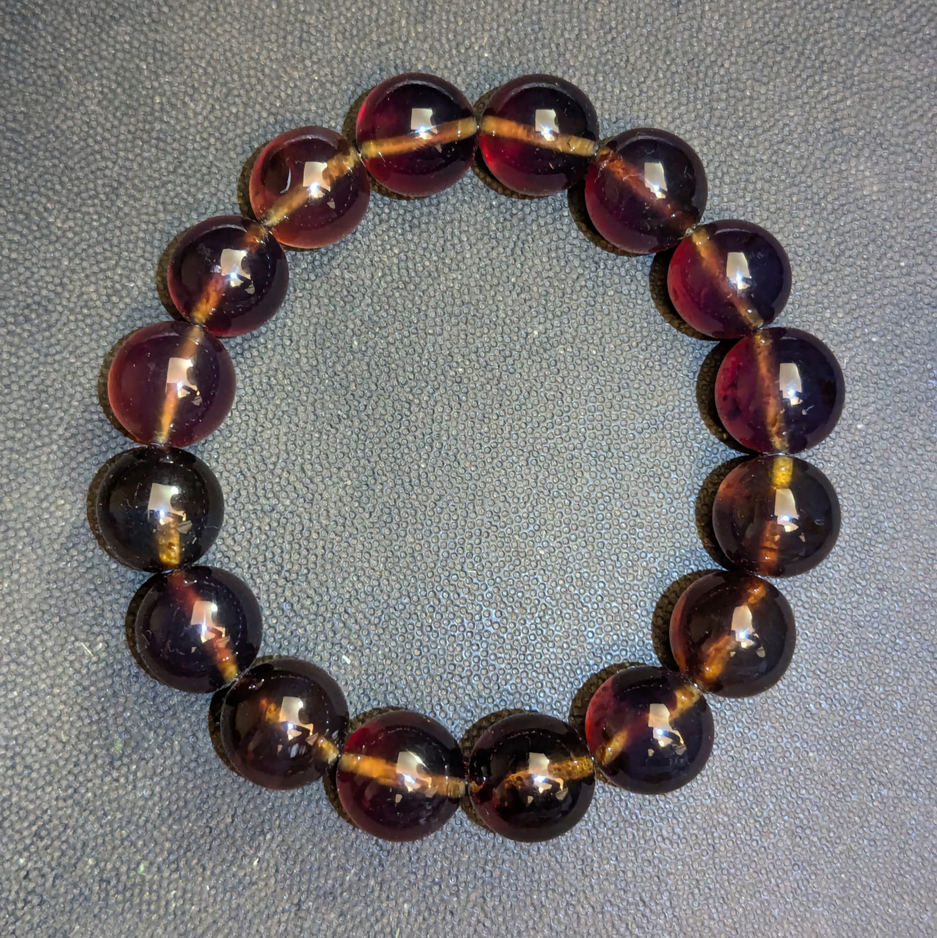 Authentic Blue Amber Bracelet - 15 mm beads (16 beads) - Reddish Brown Type