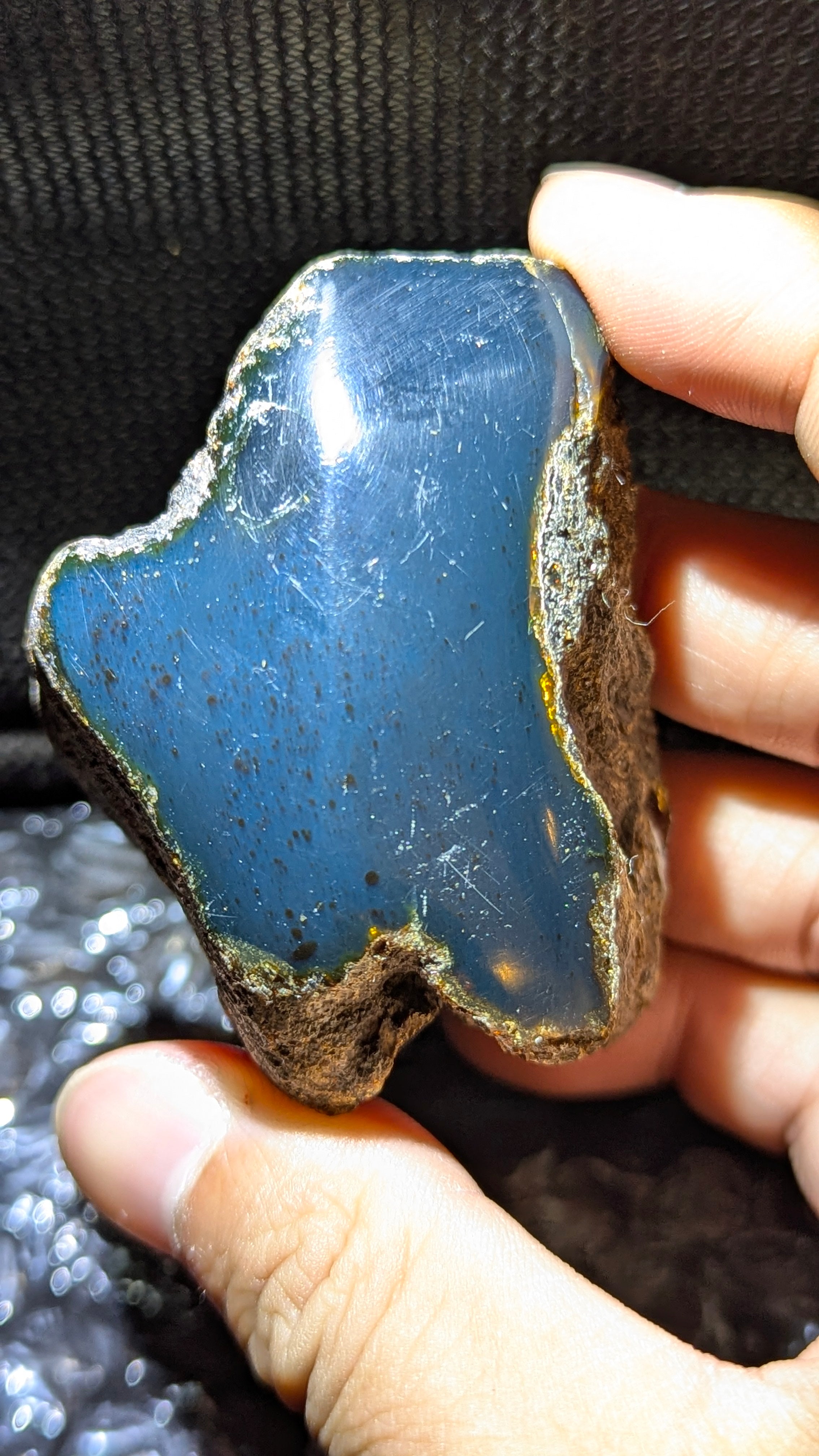Rare Blue Amber Specimen (62 grams) - Natural Blue Amber with bark skin