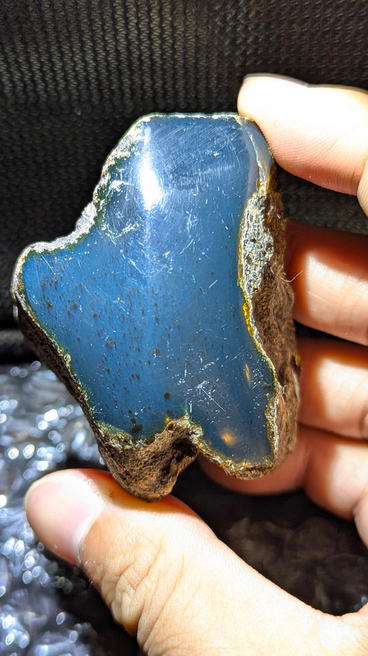 Rare Blue Amber Specimen (62 grams) - Natural Blue Amber with bark skin