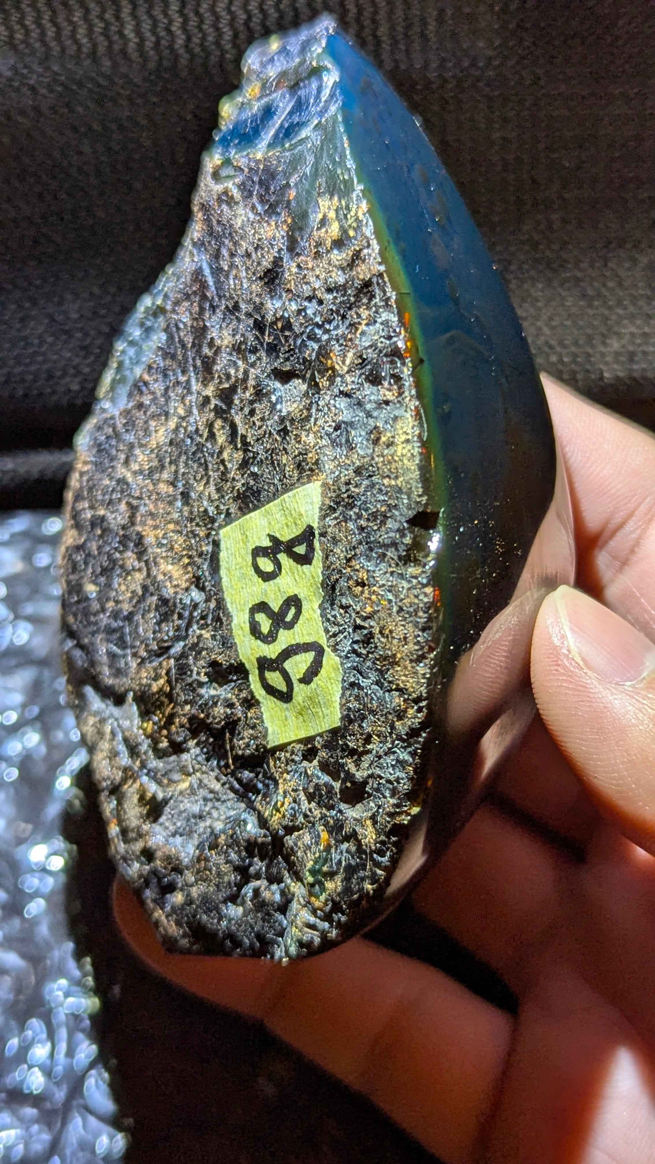 Beautiful Blue Amber Specimen with pattern inclusions (98 grams) - Natural Blue Amber - Amber Specimen - Natural Amber Stone - UV Reactive