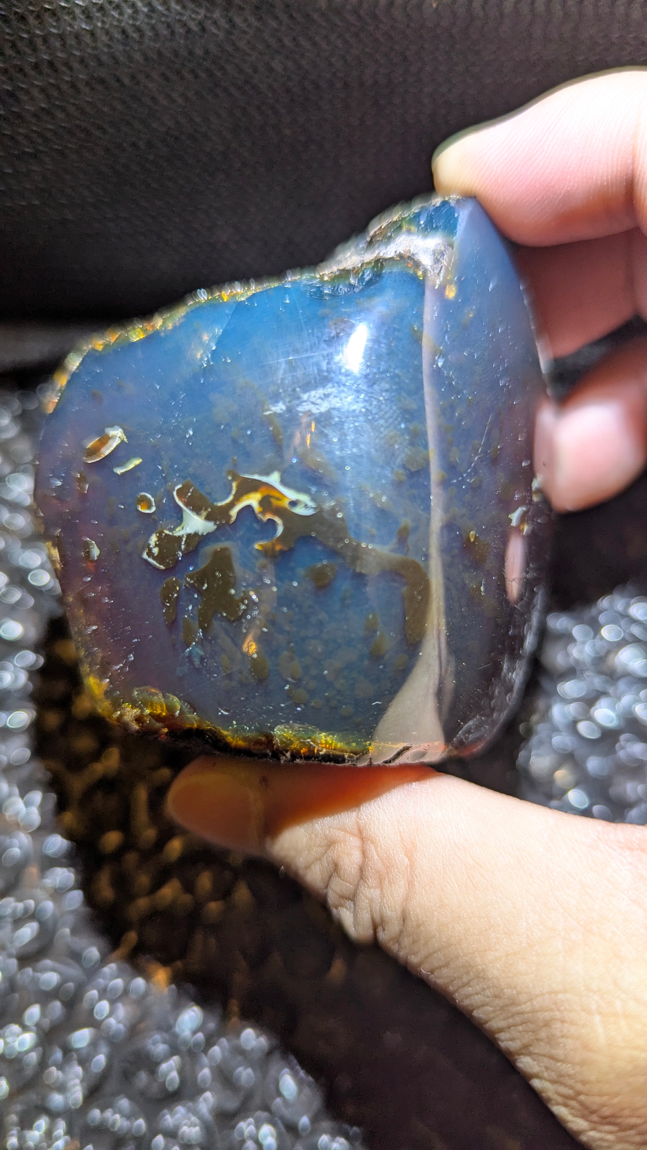 Rare Blue Amber Specimen (100 grams) - Large Natural Blue Amber with bark skin and beautiful inclusions