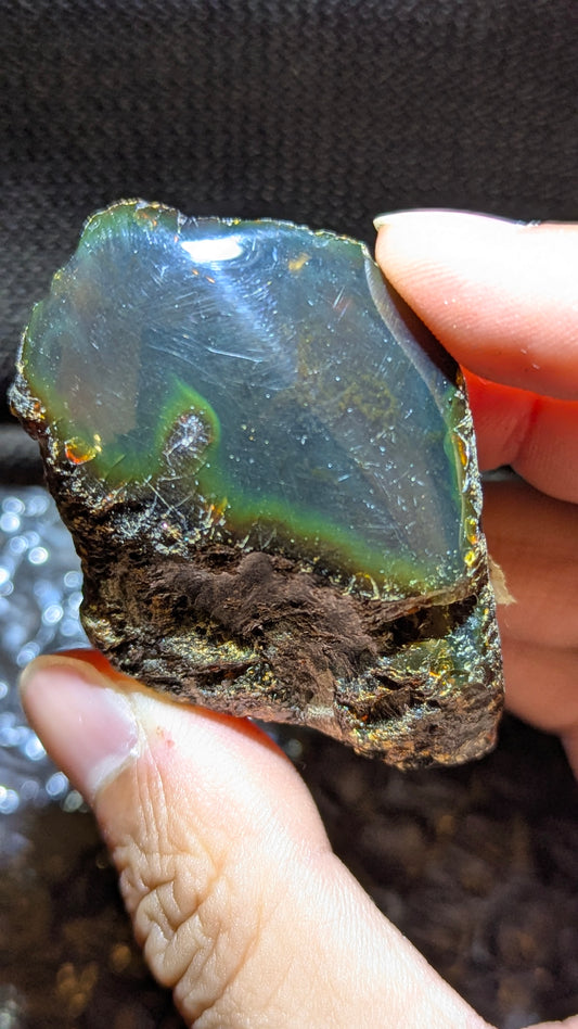 Rare Blue Amber Specimen (27 grams) - Excellent Grade - Natural Blue Amber with magical greenish glow