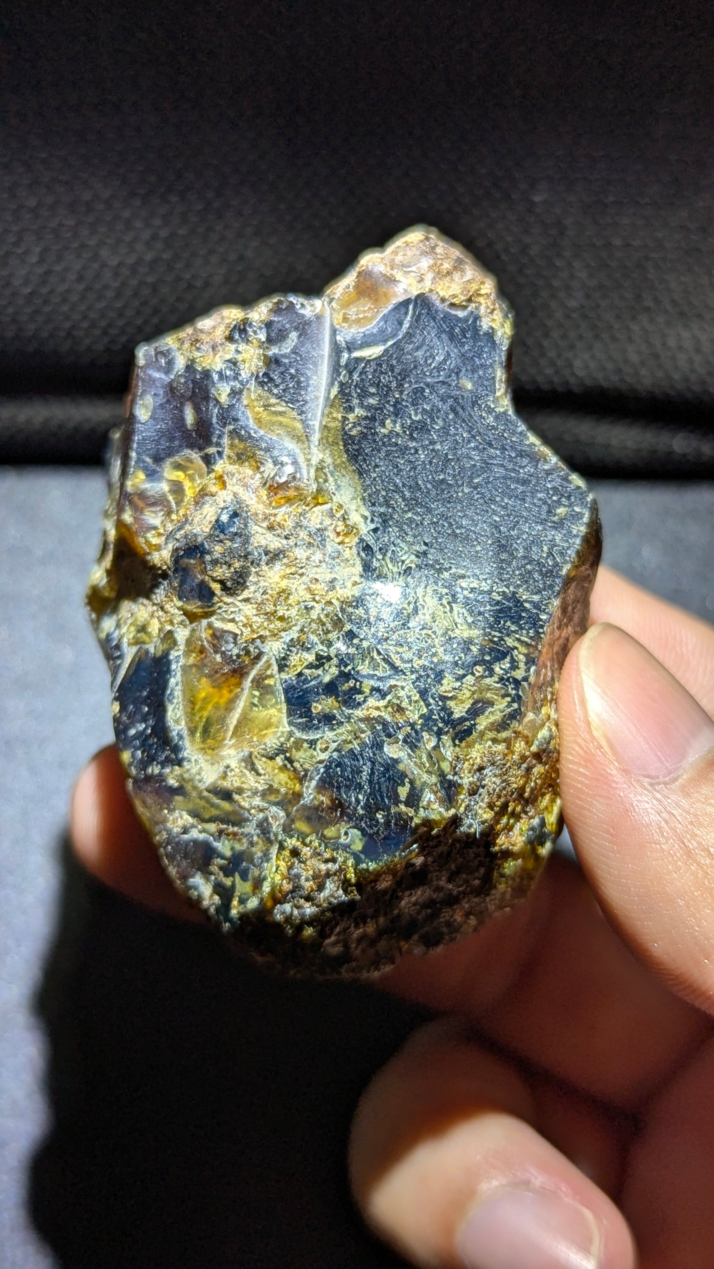 Rare 2 Tone Indonesian Blue Amber 39g Polished Stone – Natural Amber with Blue Glow