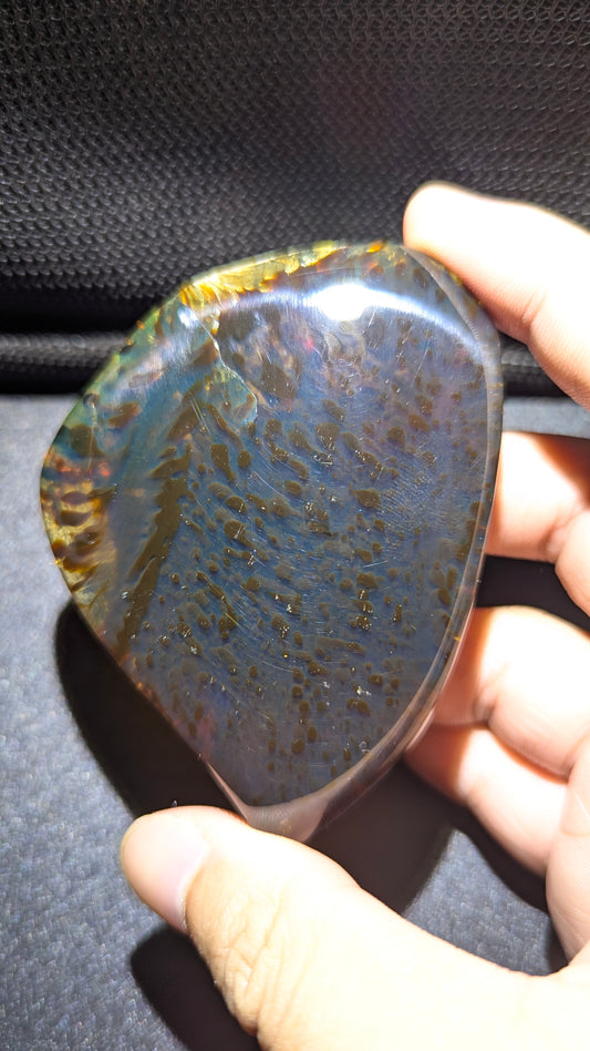 Rare Starry Lagoon Pattern with Natural Blue Glow - Polished Indonesian Blue Amber 42g Specimen