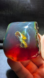 Natural Sumatran 45g  Blue Amber “Aurora Phoenix” — Polished Fire Nebula Collector Specimen with Rare Blue-Green Glow