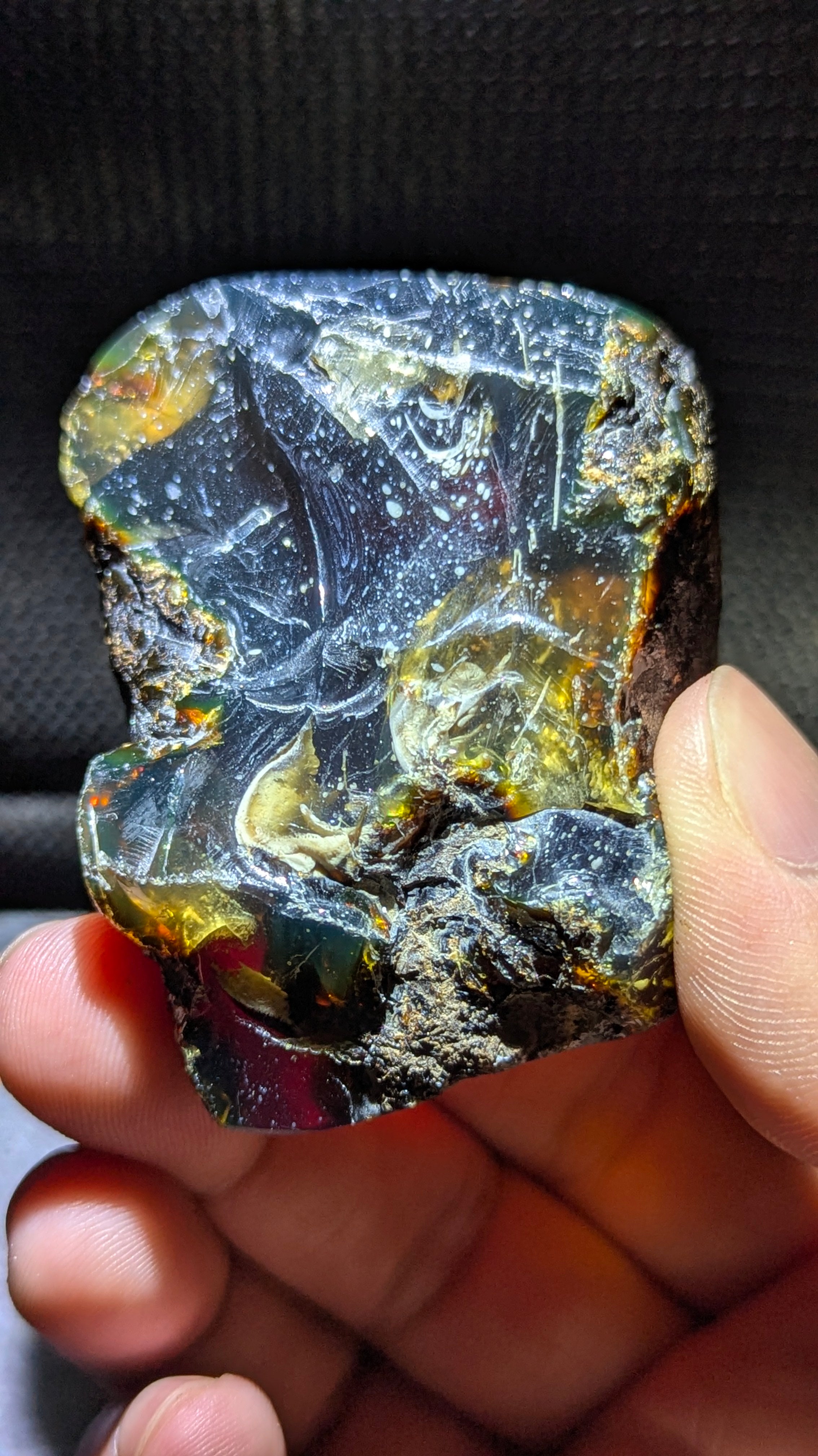 Natural Sumatran 45g  Blue Amber “Aurora Phoenix” — Polished Fire Nebula Collector Specimen with Rare Blue-Green Glow