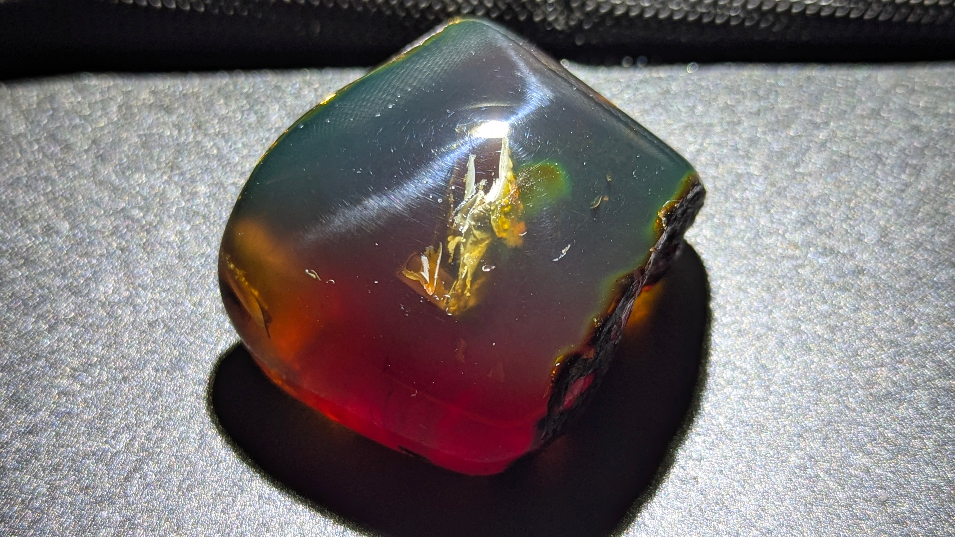 Natural Sumatran 45g  Blue Amber “Aurora Phoenix” — Polished Fire Nebula Collector Specimen with Rare Blue-Green Glow