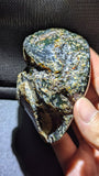 Natural Sumatran 81g Blue Amber “Celestial Atlas” — Polished Collector Specimen with Rare Blue-Green Glow & Ancient Map Pattern