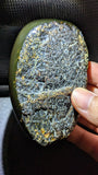 Natural Sumatran Blue Amber “Emerald Comet” 79g — Rare Polished Collector Specimen with Green Glow, Golden Fireflies & Raw Bark Edge
