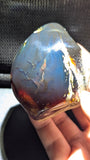 Rare 62G Polished Collector Specimen with Blue-Green Glow, Golden Moon Pattern & Raw Edge - Natural Sumatran Blue Amber “Lunar Ocean”