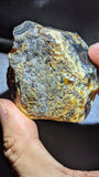 Rare 62G Polished Collector Specimen with Blue-Green Glow, Golden Moon Pattern & Raw Edge - Natural Sumatran Blue Amber “Lunar Ocean”