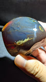 Rare 62G Polished Collector Specimen with Blue-Green Glow, Golden Moon Pattern & Raw Edge - Natural Sumatran Blue Amber “Lunar Ocean”
