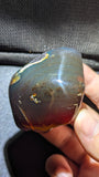 Natural Sumatran Blue Amber “Blue Moon Eclipse” 42G — Rare Polished Collector Specimen with Blue-Green Glow, Golden Star Inclusions & Raw Edge