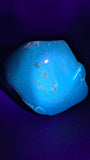 Natural Sumatran Blue Amber “Blue Moon Eclipse” 42G — Rare Polished Collector Specimen with Blue-Green Glow, Golden Star Inclusions & Raw Edge