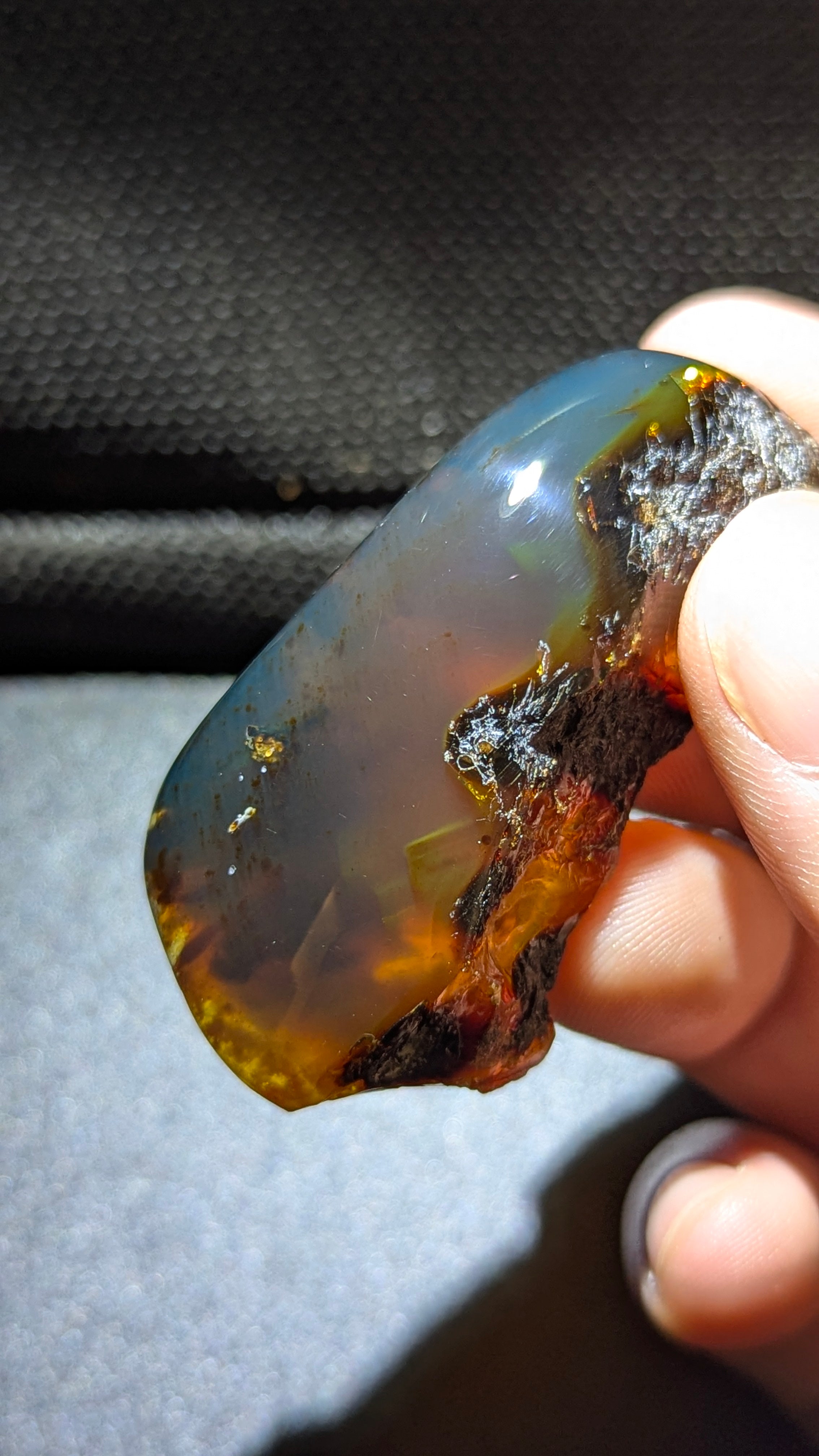 Rare Sumatran Blue Amber 11g Specimen – Blue Horizon Mountain Pattern with Honey Fire Glow