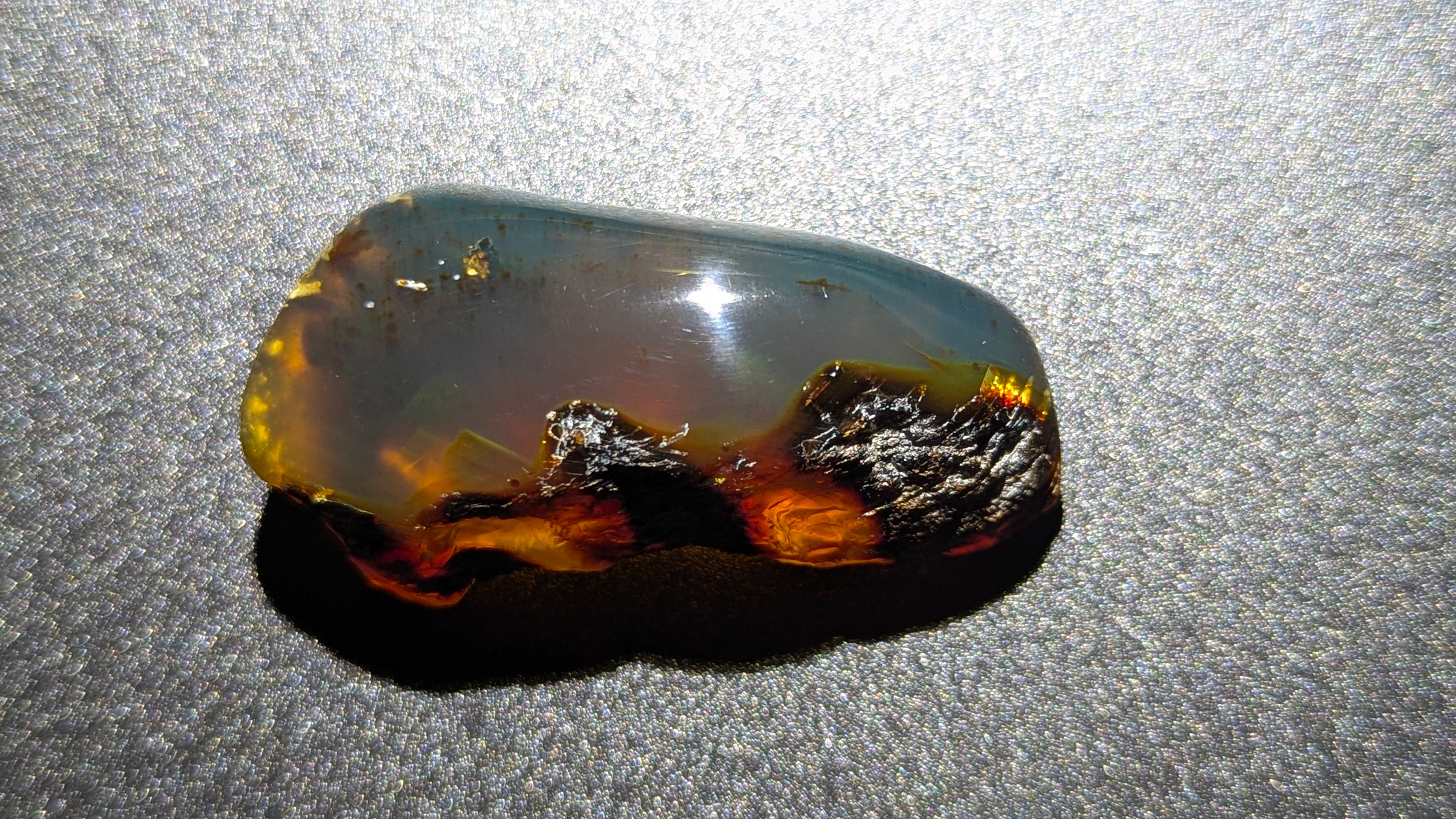 Rare Sumatran Blue Amber 11g Specimen – Blue Horizon Mountain Pattern with Honey Fire Glow