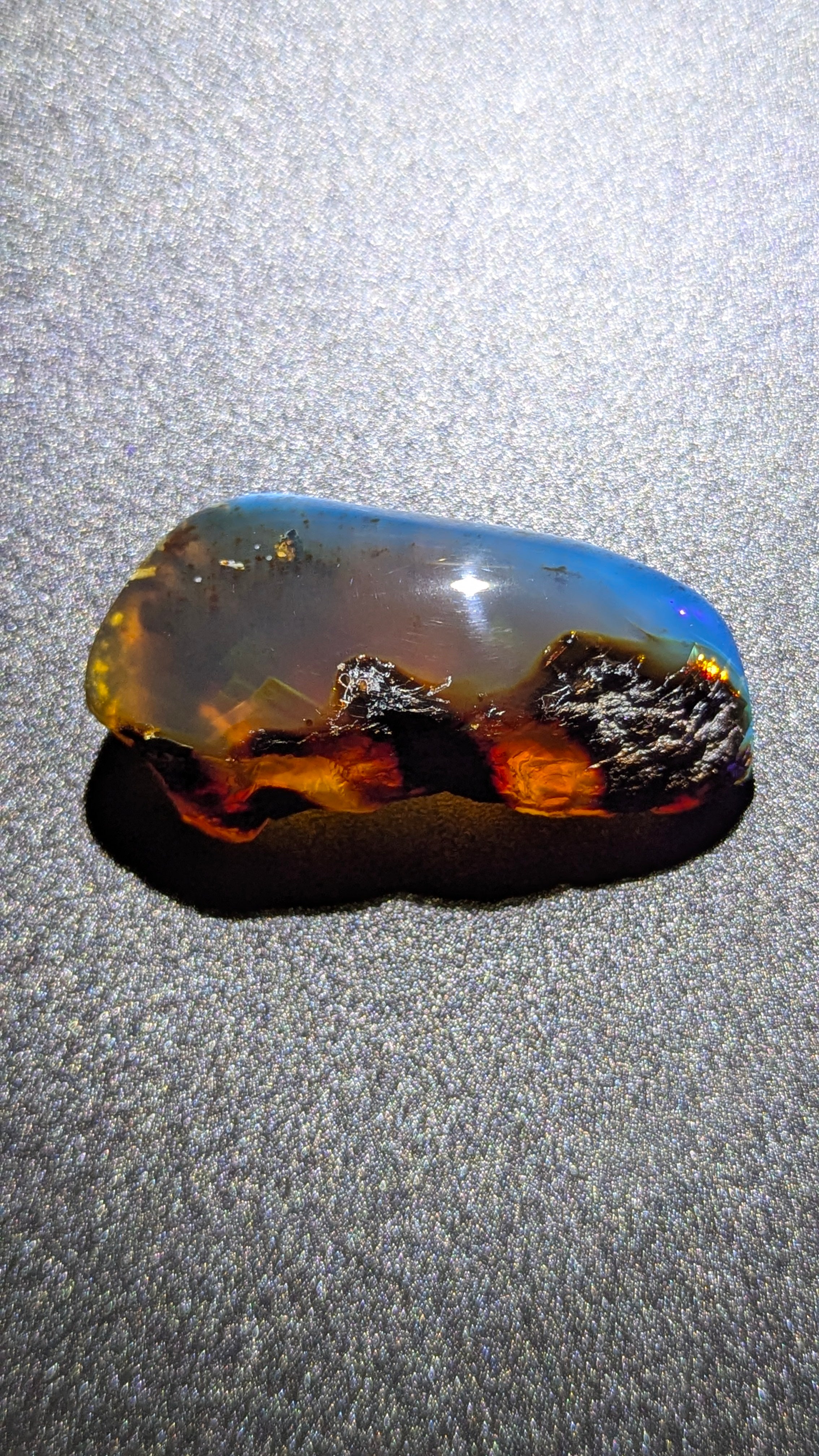 Rare Sumatran Blue Amber 11g Specimen – Blue Horizon Mountain Pattern with Honey Fire Glow