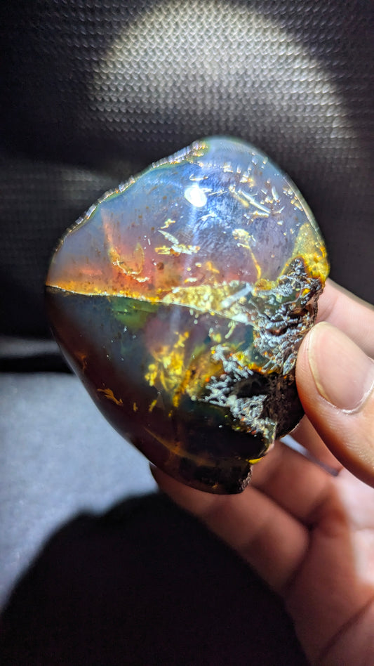 Natural Sumatran Blue Amber 70g Specimen – Ancient Forest Sky Pattern, UV Reactive Polished Collector Amber