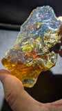 Natural Sumatran Blue Amber Rough Specimen 38g – Golden Galaxy Storm Pattern, UV Reactive Collector Amber with Blue Glow