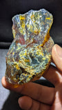 Natural Sumatran Blue Amber Rough Specimen 38g – Golden Galaxy Storm Pattern, UV Reactive Collector Amber with Blue Glow