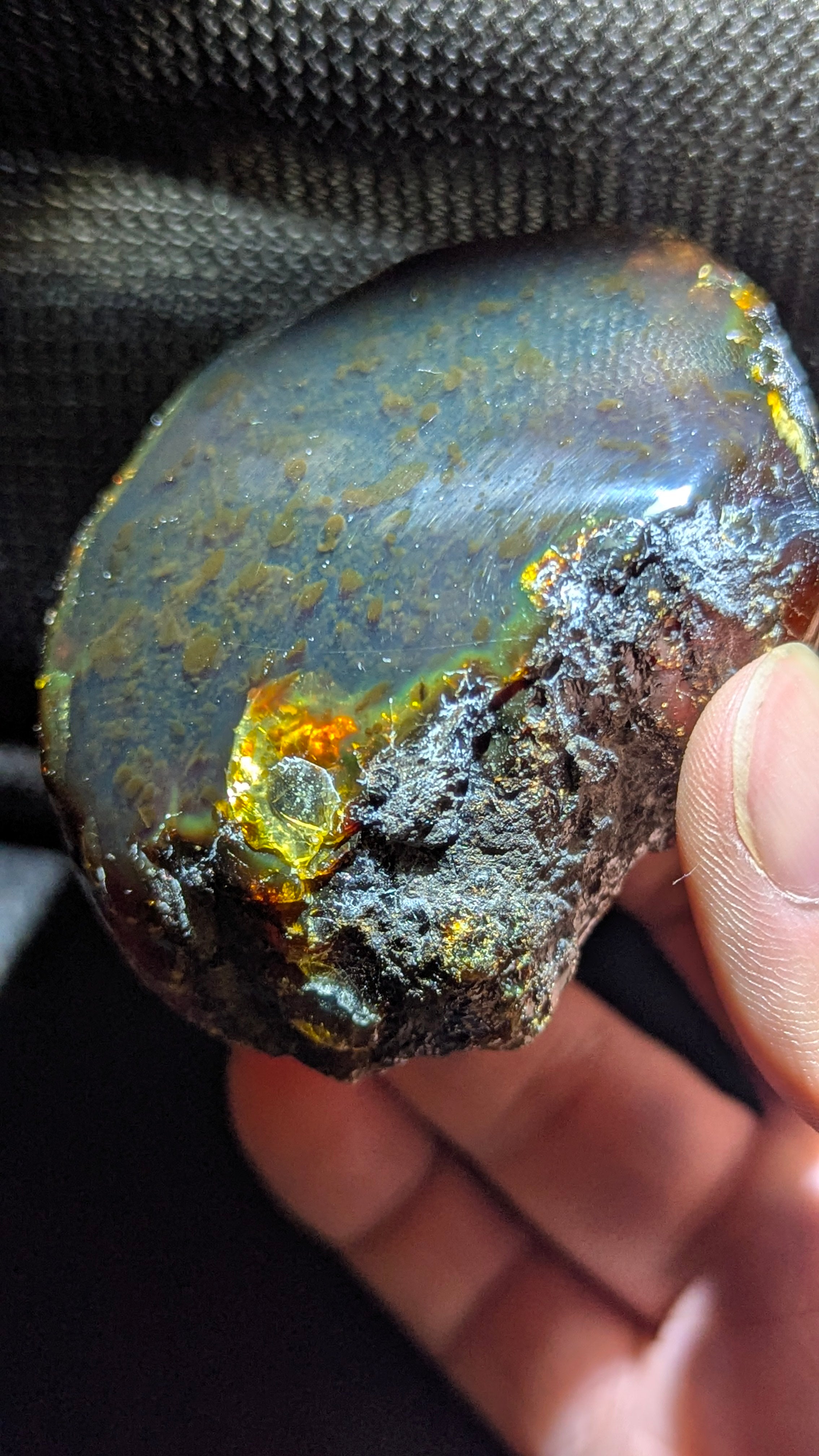 Cosmic Reef Sumatran Blue Amber 65g  – Polished Collector Specimen with Moss-Like Inclusions