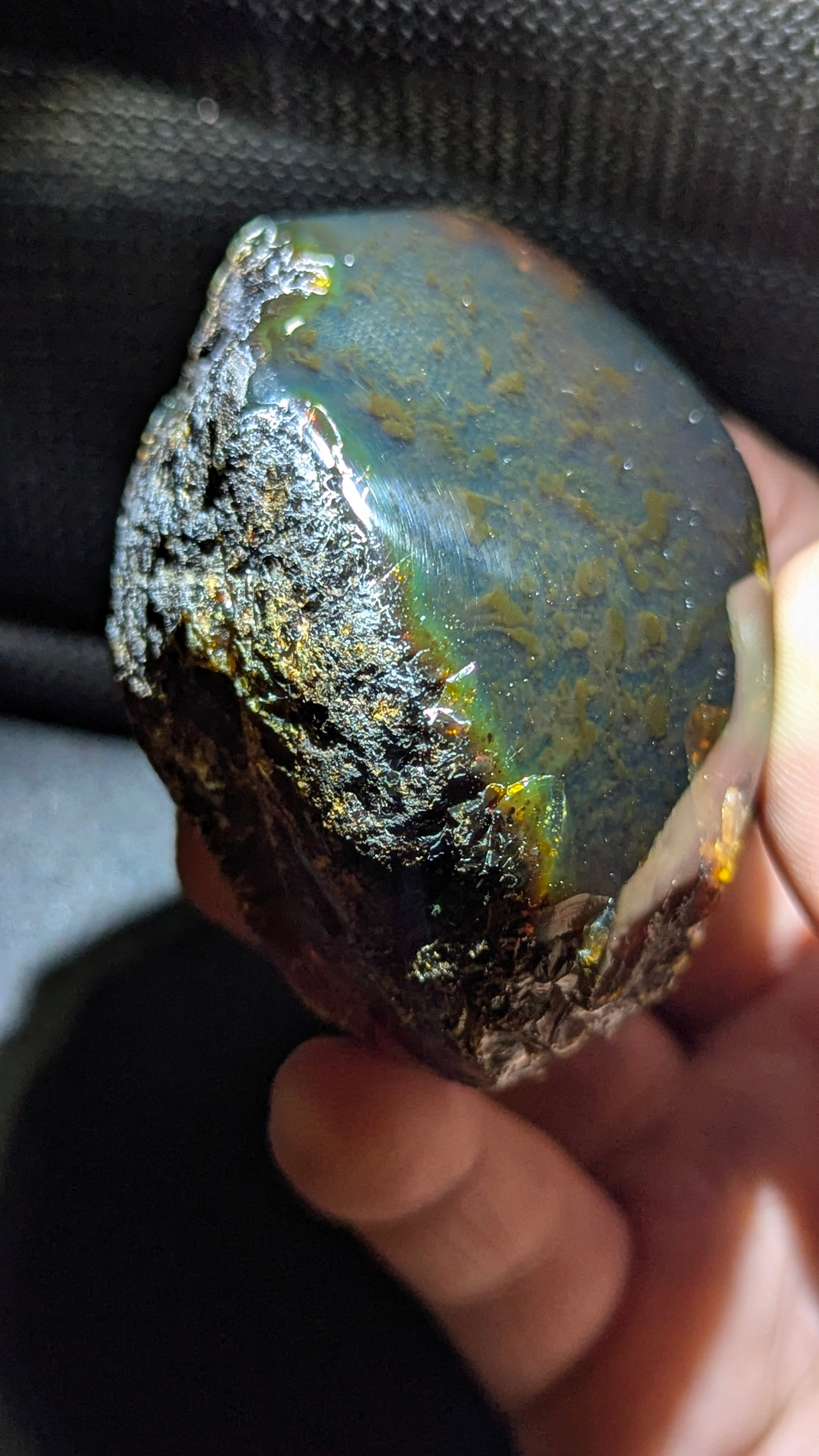 Cosmic Reef Sumatran Blue Amber 65g  – Polished Collector Specimen with Moss-Like Inclusions