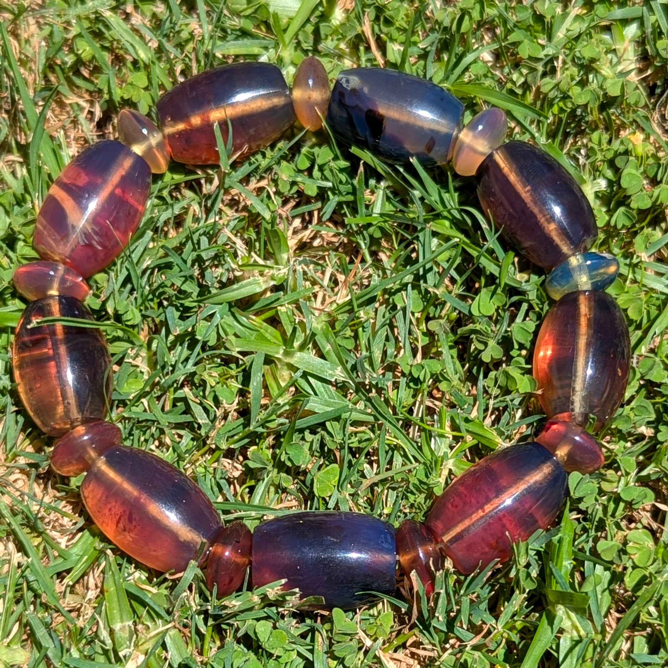 Rare Blue Amber Bracelet — Sunlit Glow, Museum-Grade Clarity (9 Large + 9 Small Beads)