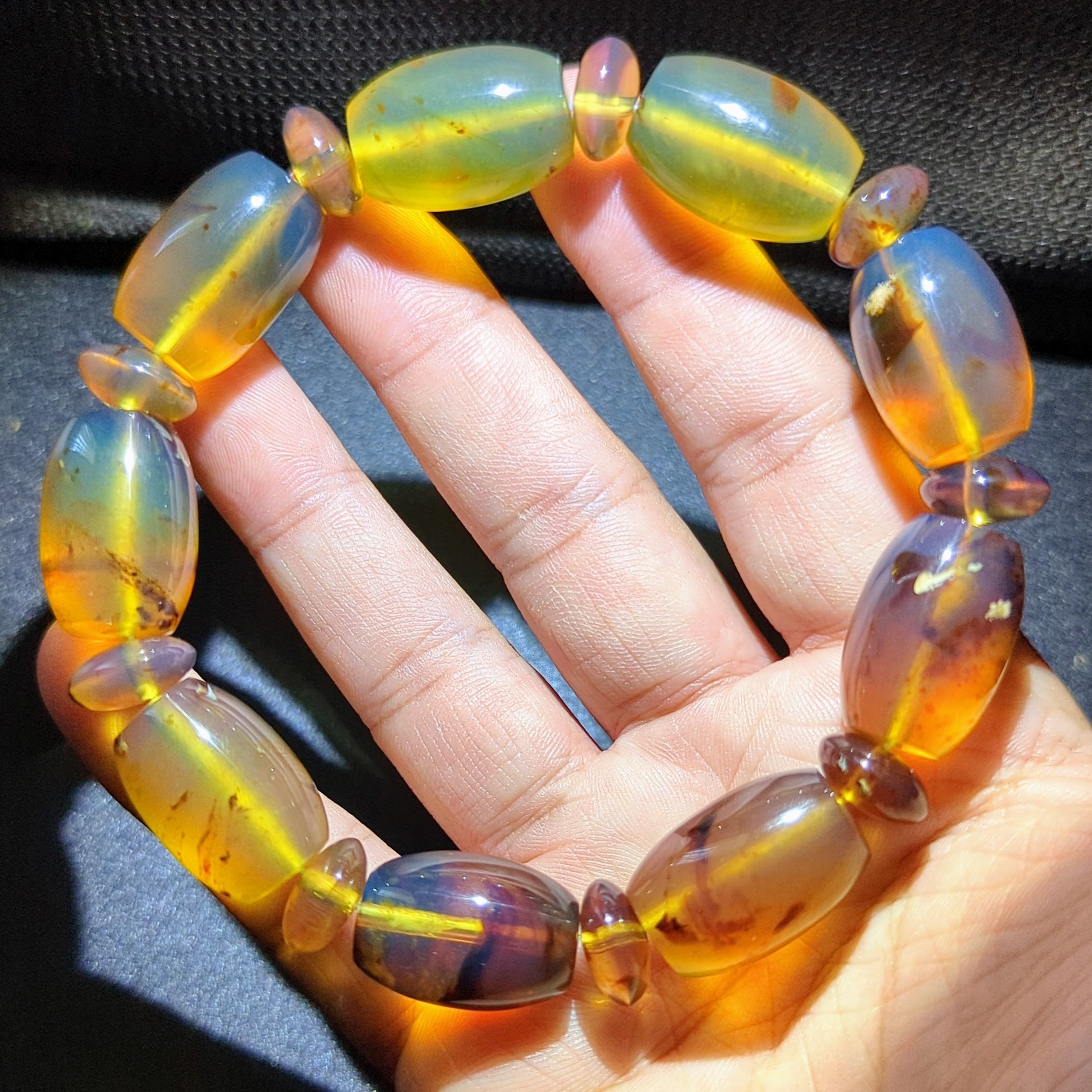 Rare Blue Amber Bracelet — Handmade “Ocean-to-Honey” Glow Statement Beads