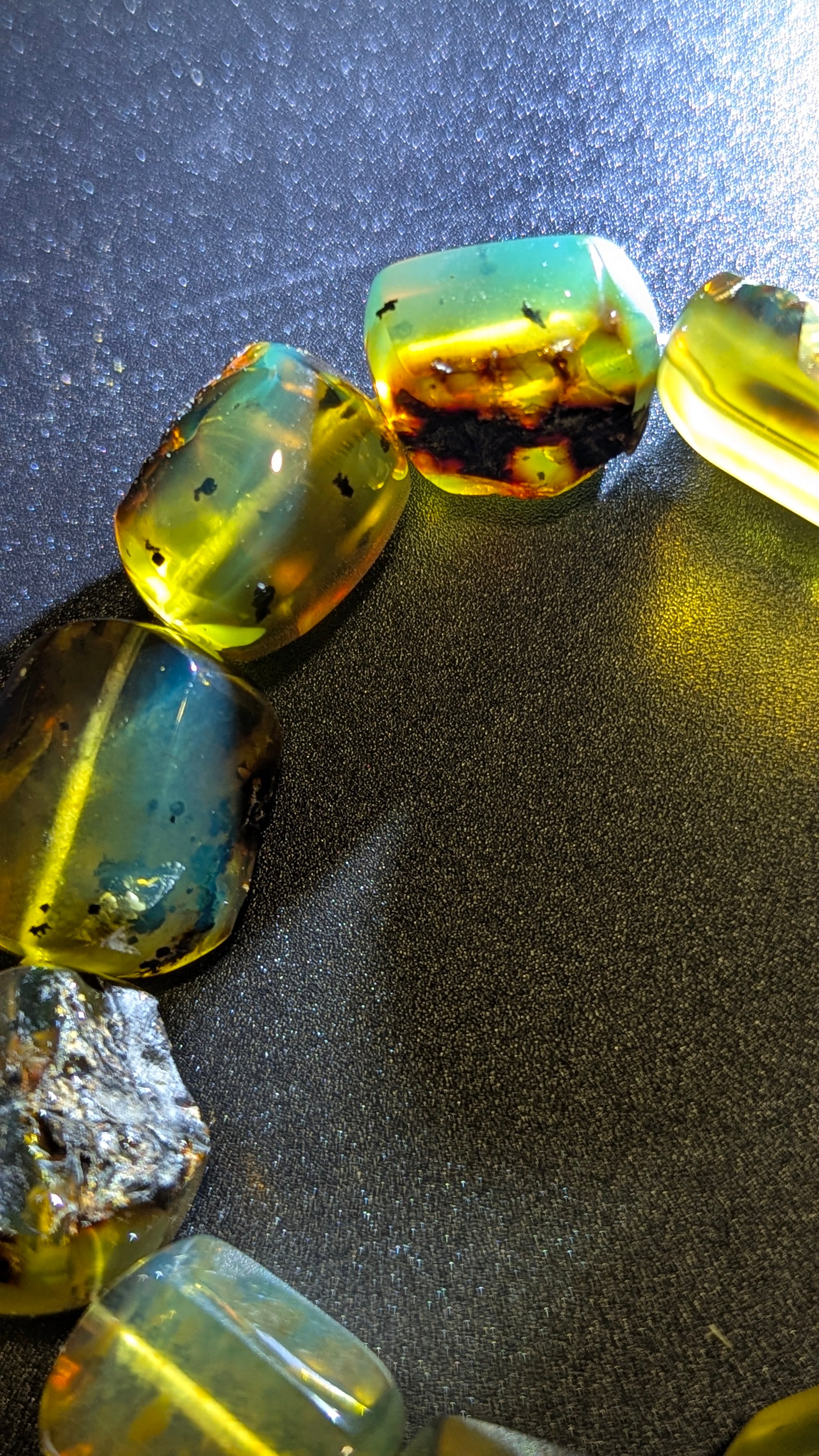 AAA Natural Sumatran Blue Amber Bracelet – Chunky Semi-Polished Honey Amber Beads, Rare Collector Jewellery