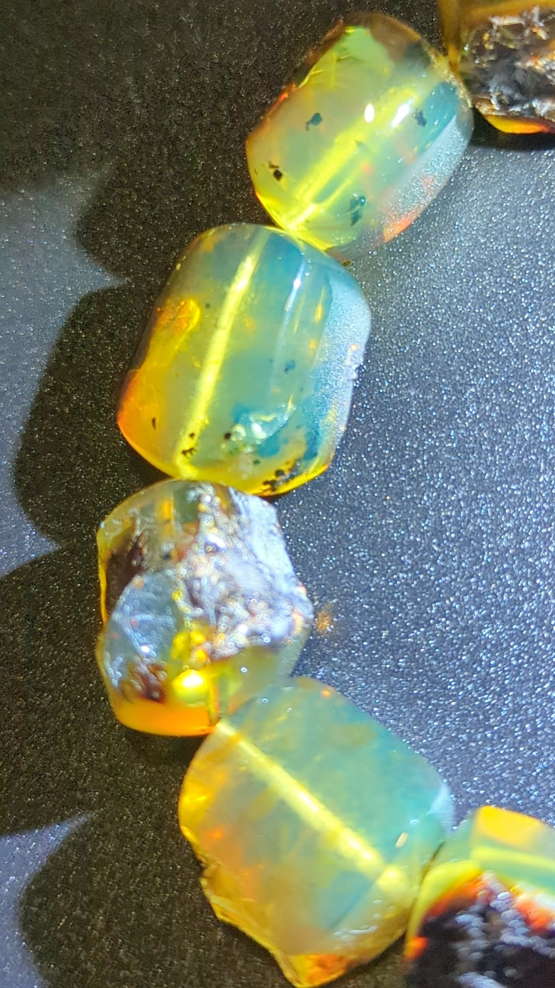 AAA Natural Sumatran Blue Amber Bracelet – Chunky Semi-Polished Honey Amber Beads, Rare Collector Jewellery