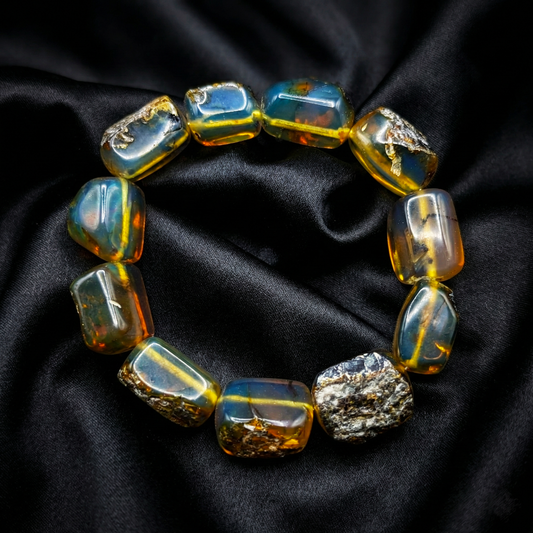 Blue Amber Bracelet – Natural UV and Sunlight Reactive Gemstone