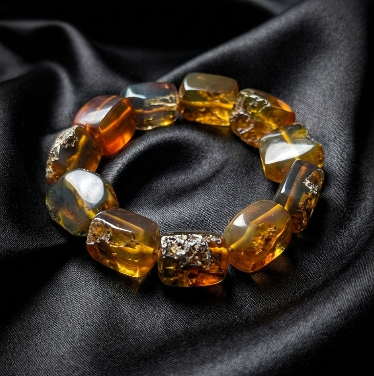 Blue Amber Bracelet – Natural UV and Sunlight Reactive Gemstone