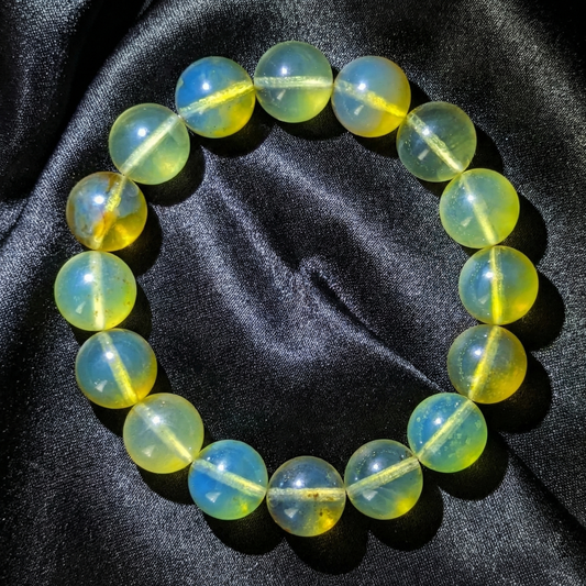 Natural Rare Blue Amber Bracelet (15mm beads) — “Sky & Honey” Glow Beads (High-Clarity, White-Light Blue Sheen)