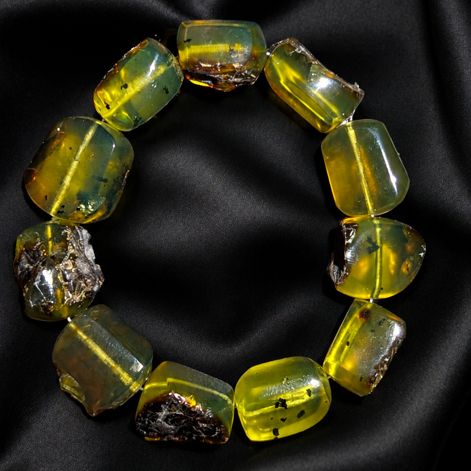 AAA Natural Sumatran Blue Amber Bracelet – Chunky Semi-Polished Honey Amber Beads, Rare Collector Jewellery