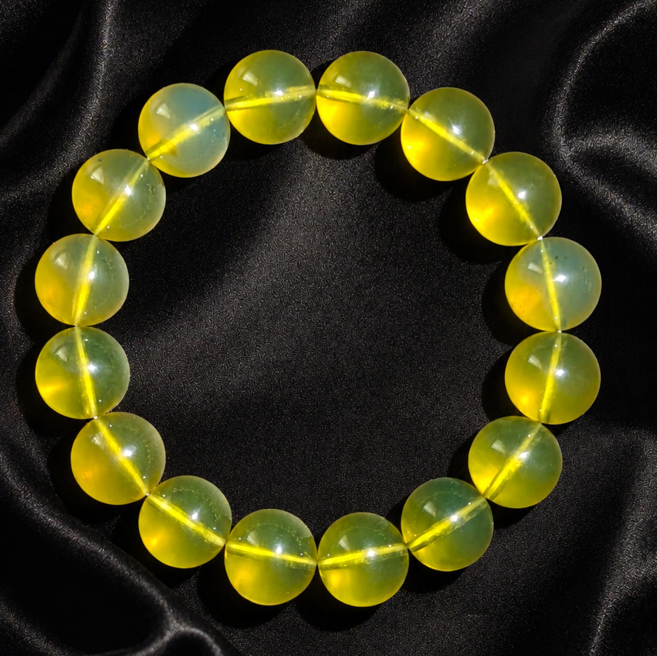 Rare AAA Natural Blue Amber Bracelet – High clarity 15mm “Sky & Honey” Glow Beads, High-Clarity White-Light Blue Sheen
