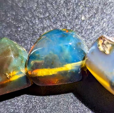 Blue Amber glowing under UV light