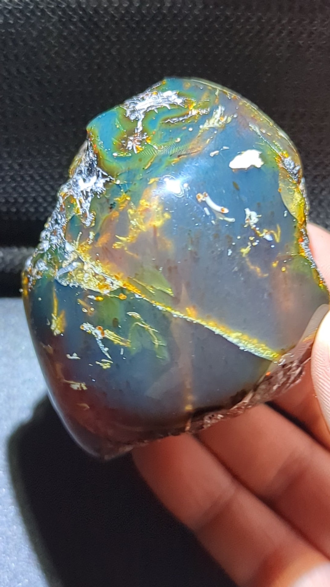Natural Sumatran Blue Amber 70g Specimen – Ancient Forest Sky Pattern, UV Reactive Polished Collector Amber