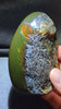 Natural Sumatran Blue Amber “Emerald Comet” 79g — Rare Polished Collector Specimen with Green Glow, Golden Fireflies & Raw Bark Edge