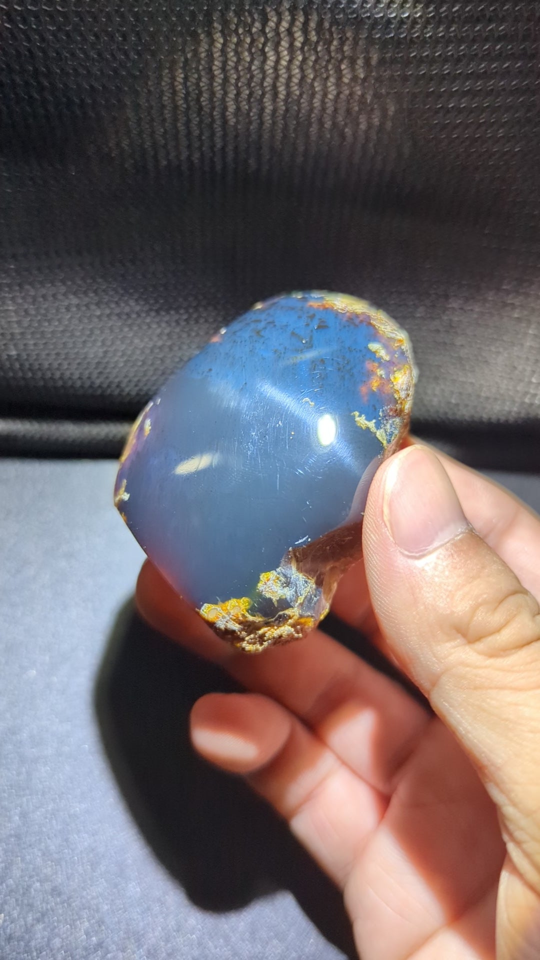 Rare 2 Tone Indonesian Blue Amber 39g Polished Stone – Natural Amber with Blue Glow