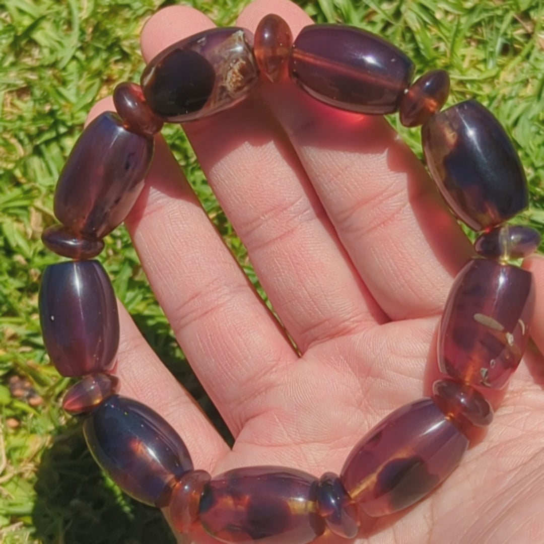 Rare Blue Amber Bracelet — True Blue Sheen in White Light (Handmade Statement Beads)