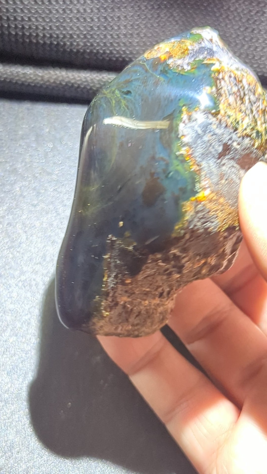 Natural Sumatran Blue Amber 62g Specimen – Storm Forest Vein Pattern, UV Reactive Polished Collector Amber