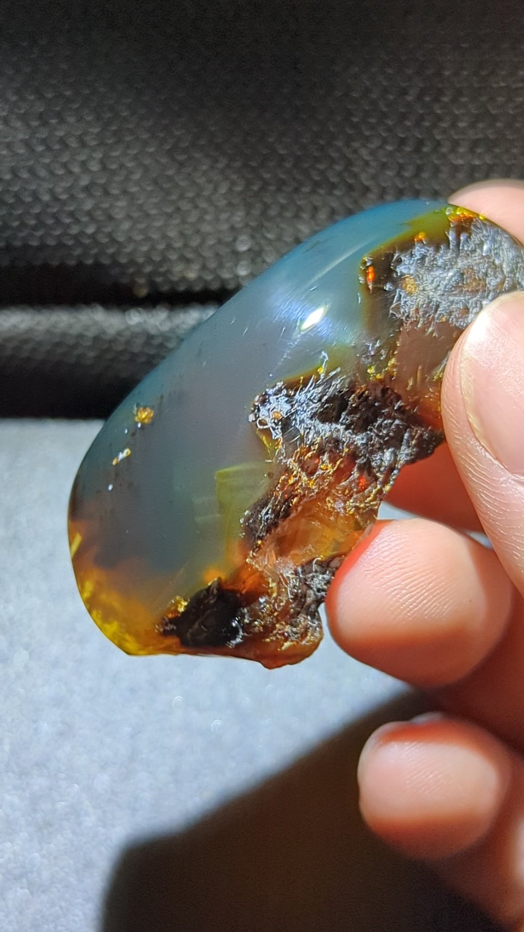 Rare Sumatran Blue Amber 11g Specimen – Blue Horizon Mountain Pattern with Honey Fire Glow