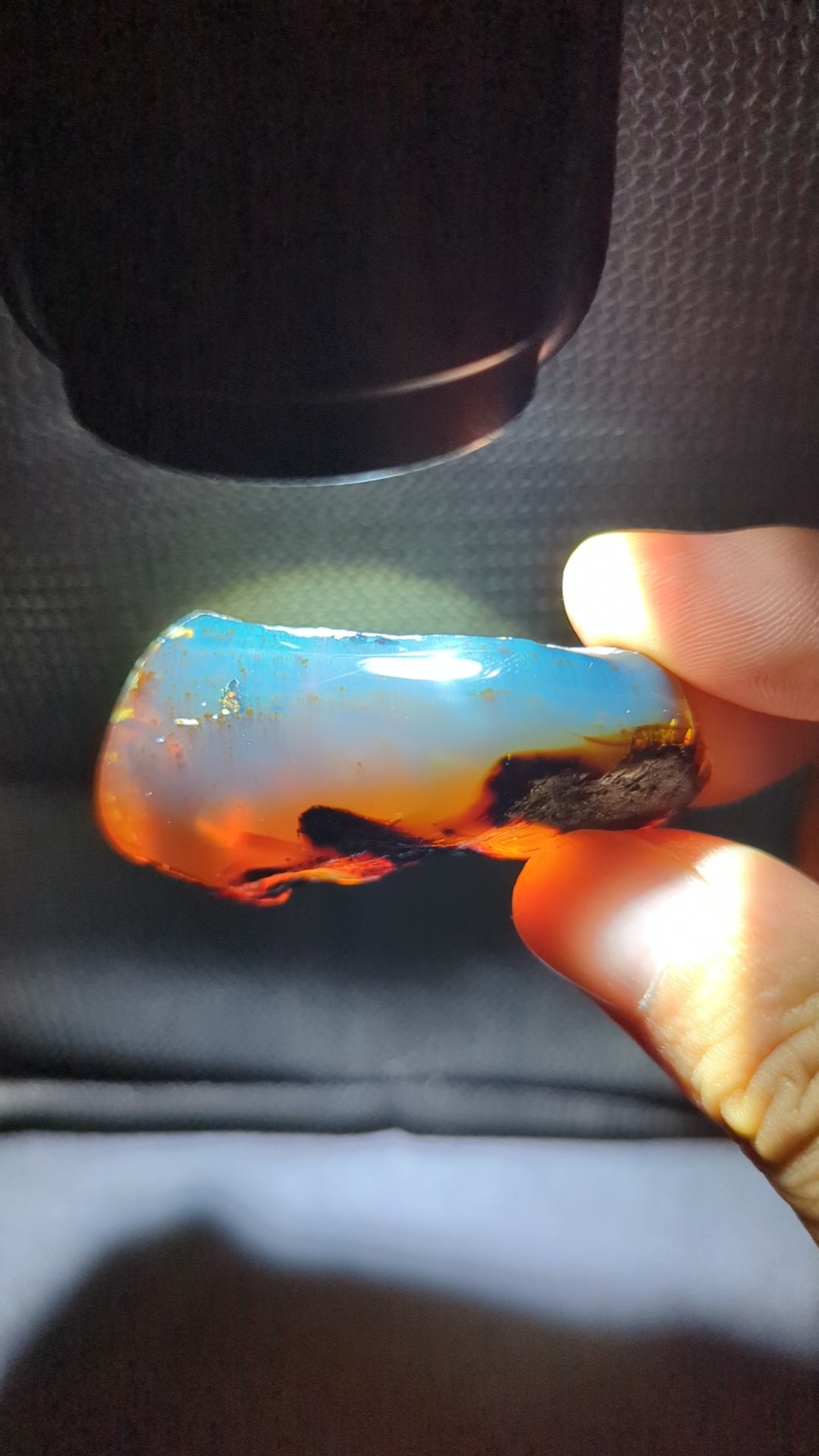 Rare Sumatran Blue Amber 11g Specimen – Blue Horizon Mountain Pattern with Honey Fire Glow